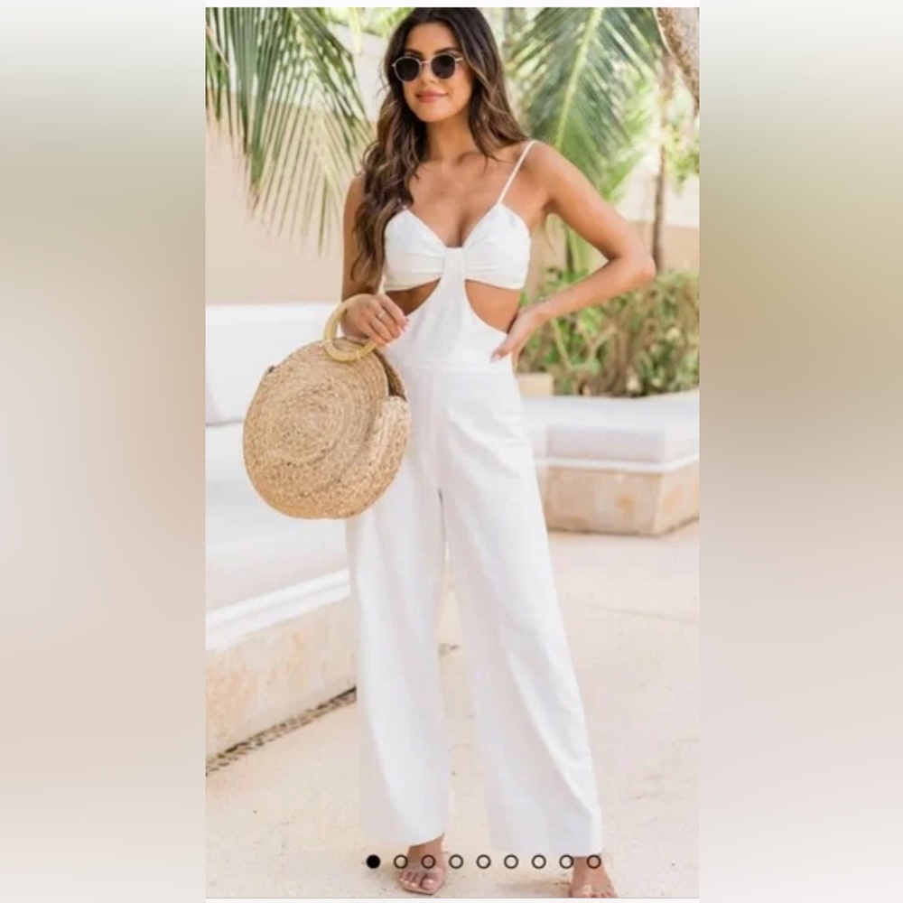 Pink Lily Insisting Love Ivory Cutout Jumpsuit